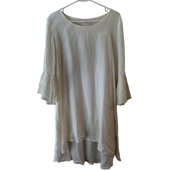 Bryn Walker White Linen Lagenlook High-Low Long Sleeve Mini Dress Size XS - Picture 1 of 7